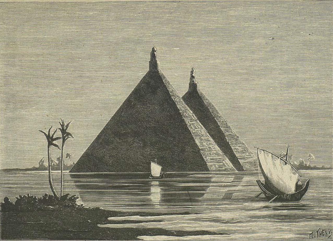 Озеро древний мир. Меридово озеро в древнем Египте. Меридово озеро пирамиды гравюра. Меридово озеро.