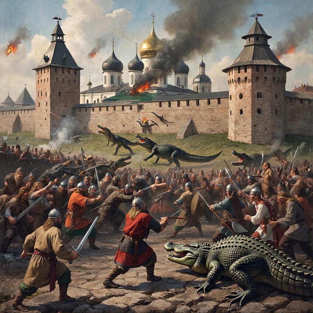 Нападение ящеров и крокодилов на Великий Новгород